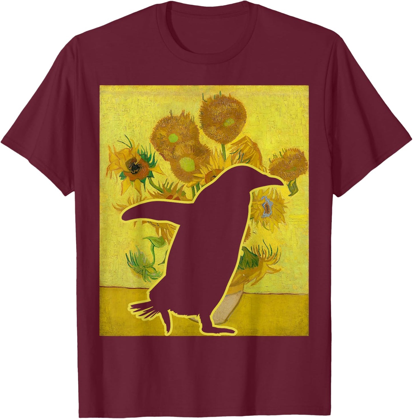 Penguin Sunflowers Penguin Lover Van Gogh Penguin T-Shirt - T-Shirt | Maroon