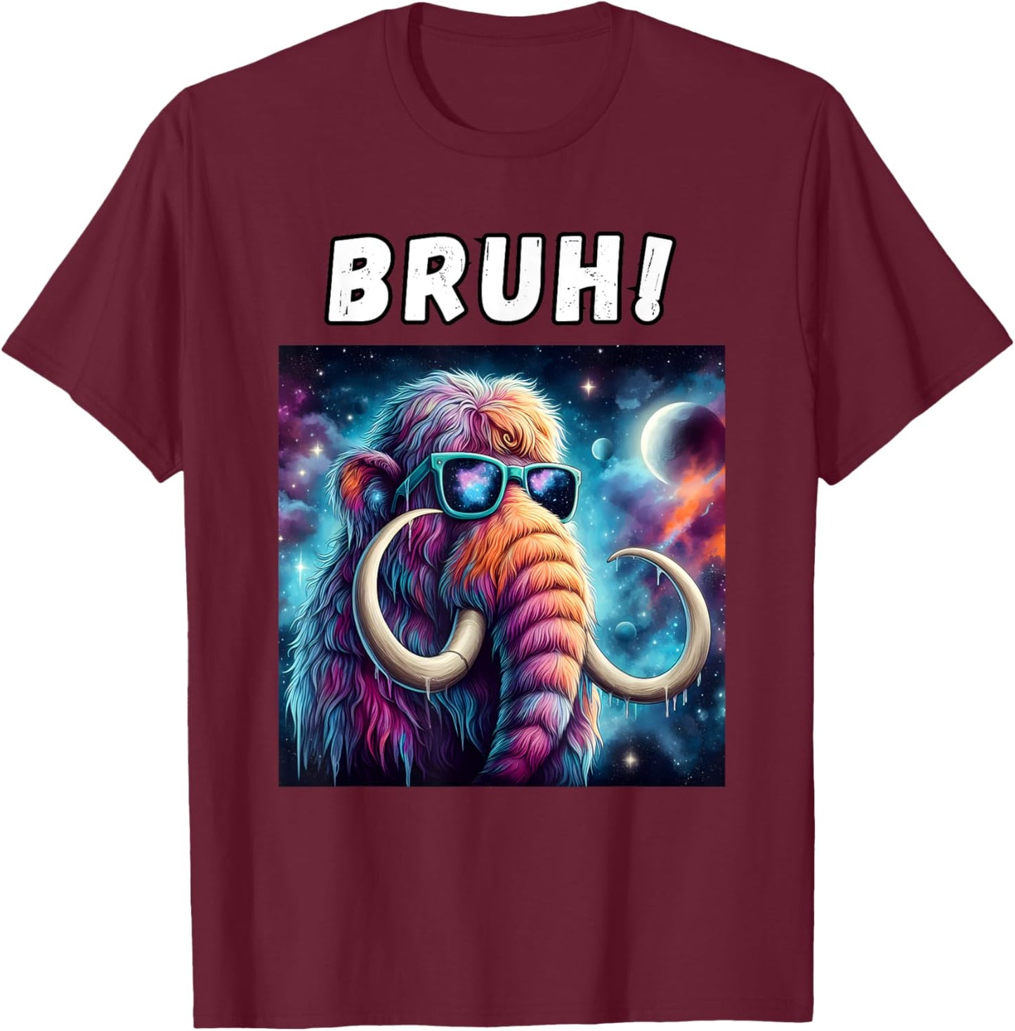 Woolly Mammoth BRUH, Cosmic Woolly Mammoth Elephant Lovers T-Shirt - T-Shirt | Maroon