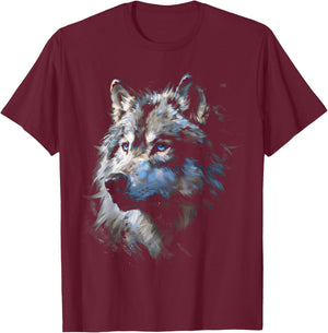Alpha Wolf Dark Fantasy Art Graphic Blue Eyes Wolf Lovers , black T-Shirt - T-Shirt | Maroon
