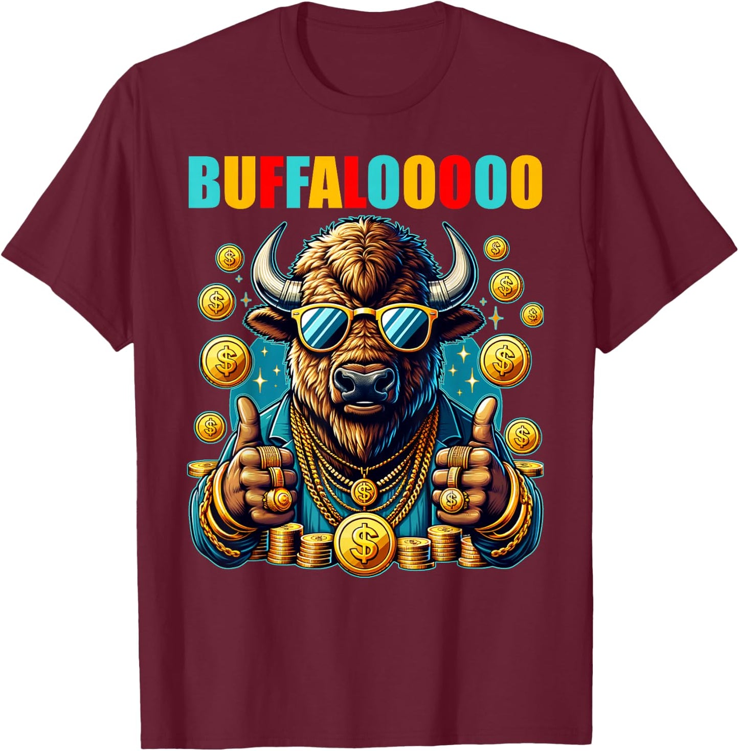 Lucky Buffalo Casino Slot Machine BUFFALOOOOO Gambling T-Shirt - T-Shirt | Maroon