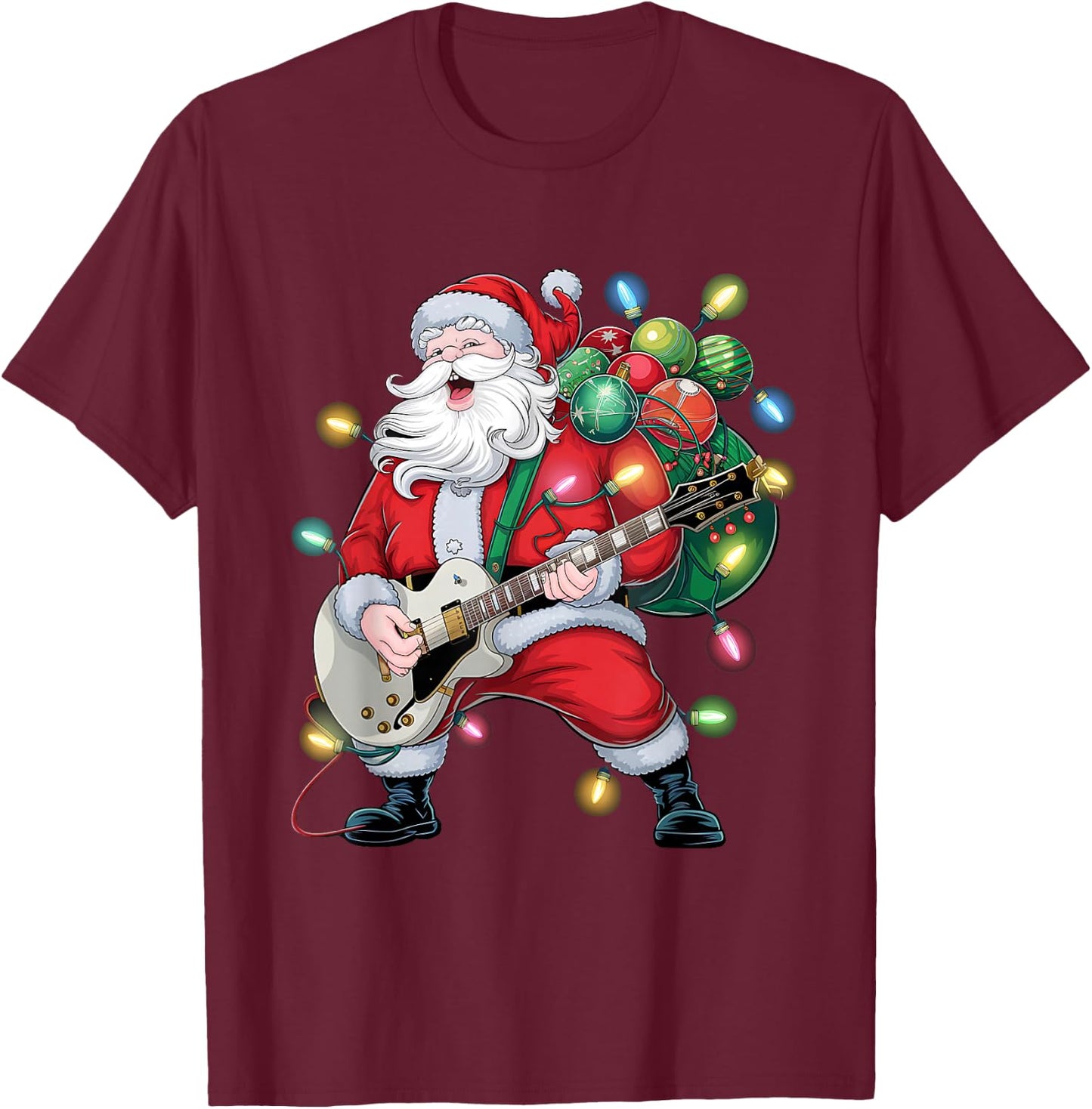 Rocker Santa Claus Playing Guitar Family Christmas Pajamas T-Shirt - T-Shirt | Maroon