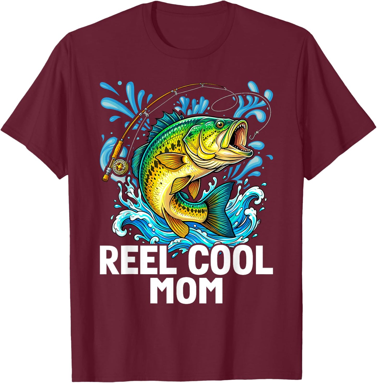 Reel Cool Mom Fishing Mom Birthday Vintage T-Shirt - T-Shirt | Maroon