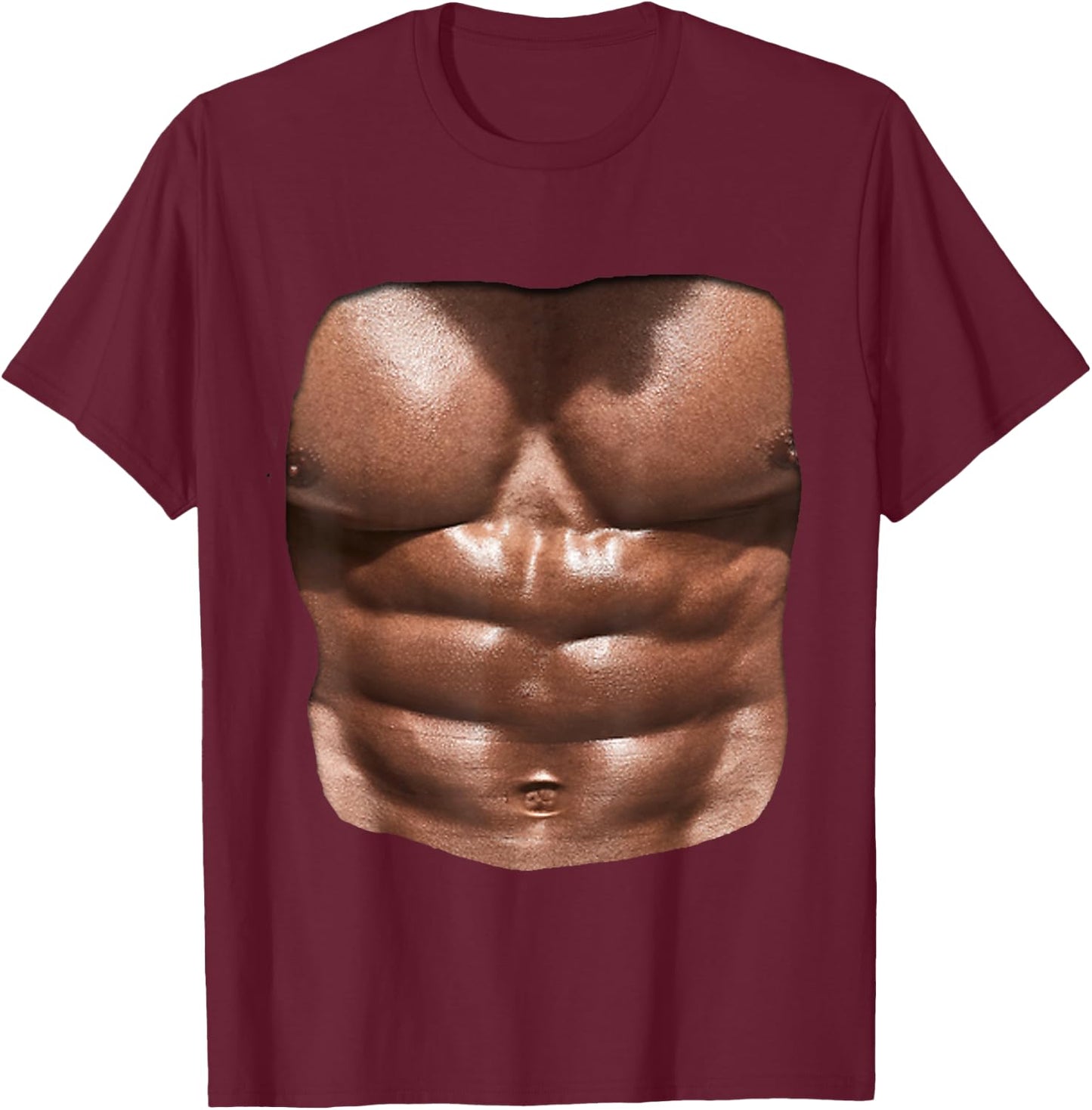 Fake Muscle Under Clothes Shirt Chest Six Pack Abs T-Shirt - T-Shirt | Maroon