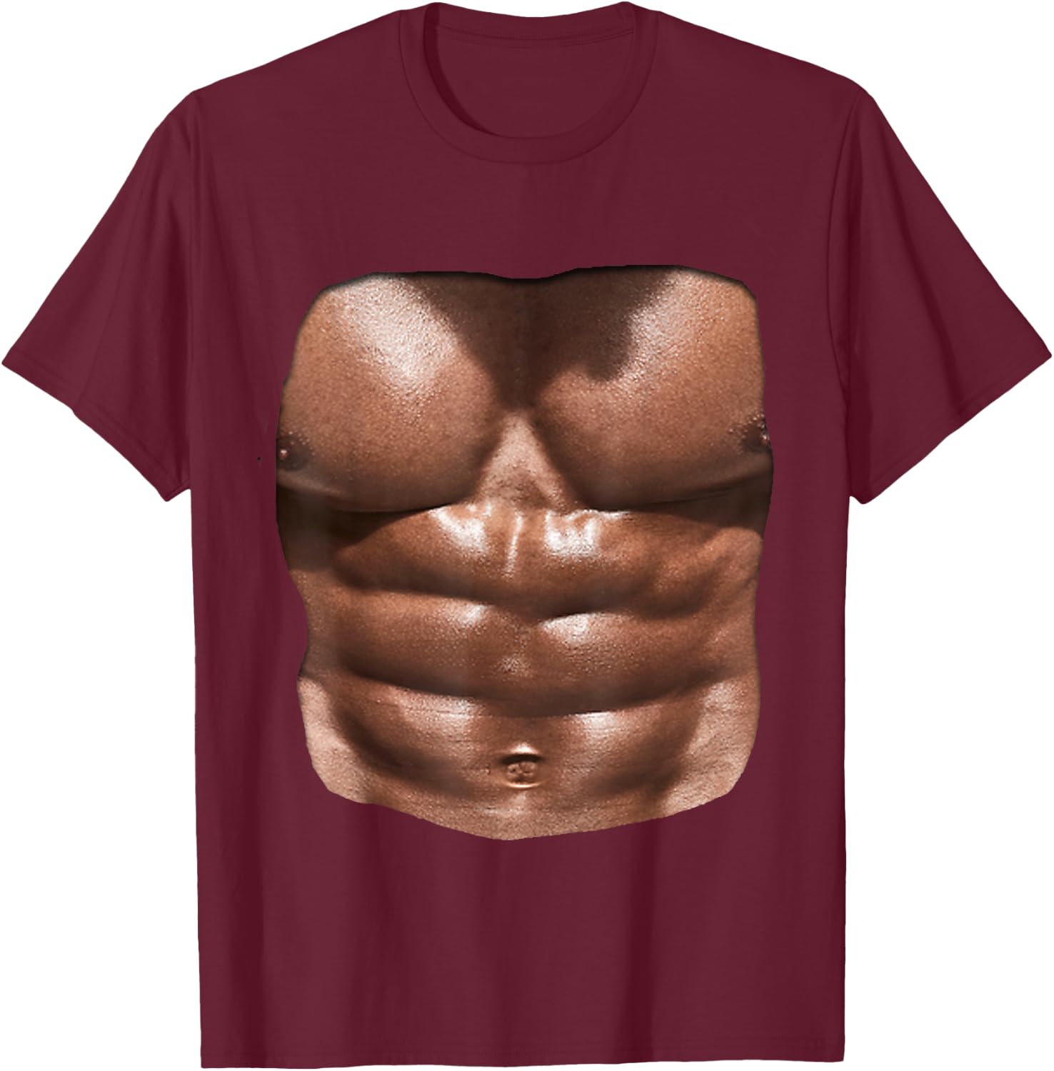 Fake Muscle Under Clothes Shirt Chest Six Pack Abs T-Shirt - T-Shirt | Maroon