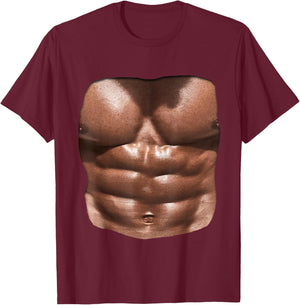 Fake Muscle Under Clothes Shirt Chest Six Pack Abs T-Shirt - T-Shirt | Maroon