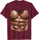 Fake Muscle Under Clothes Shirt Chest Six Pack Abs T-Shirt - T-Shirt | Maroon