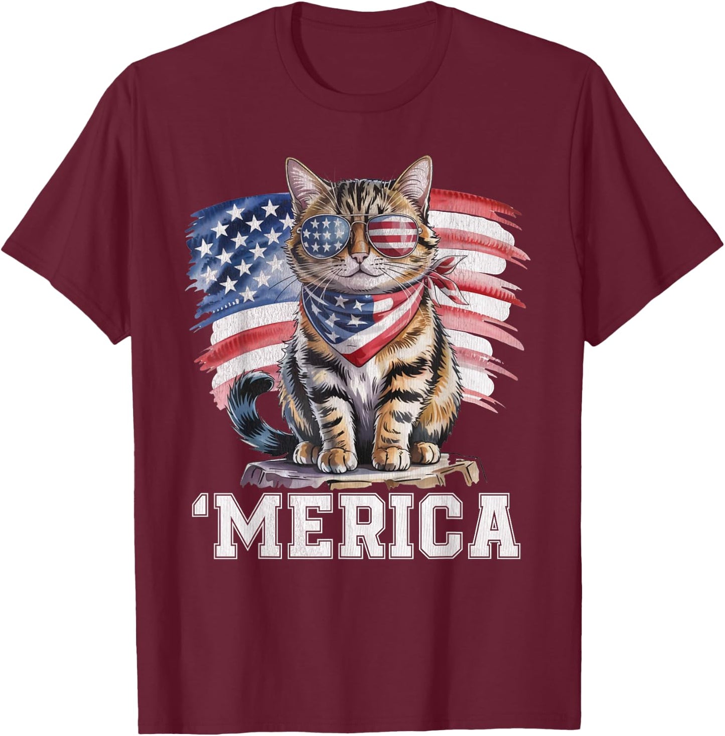USA 'Merica Cat 4th of July Men Women Kids Funny Patriotic T-Shirt - T-Shirt | Maroon