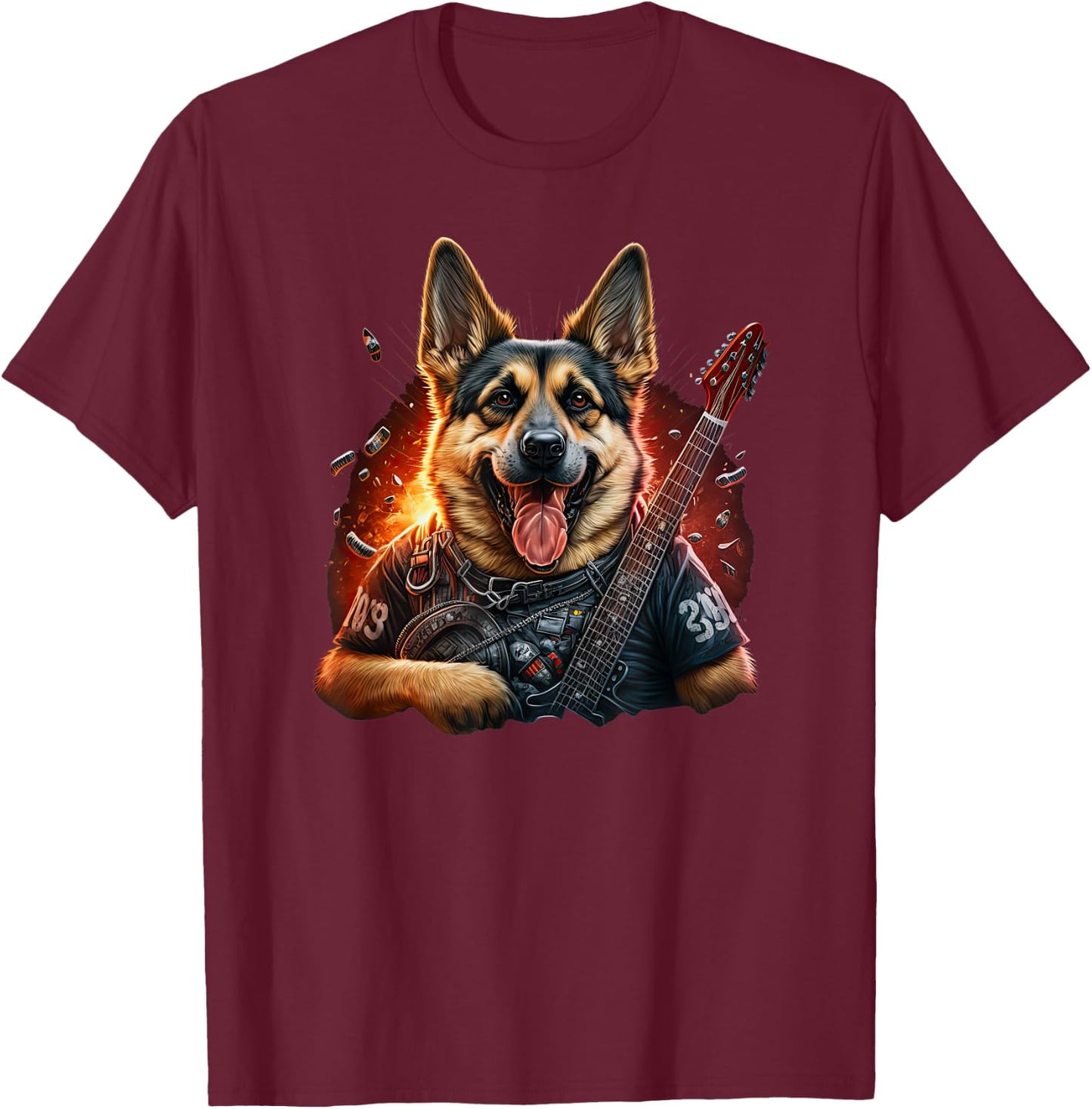 Funny German shepherd Dog Rock And Roll Guitar Music T-Shirt - T-Shirt | Maroon