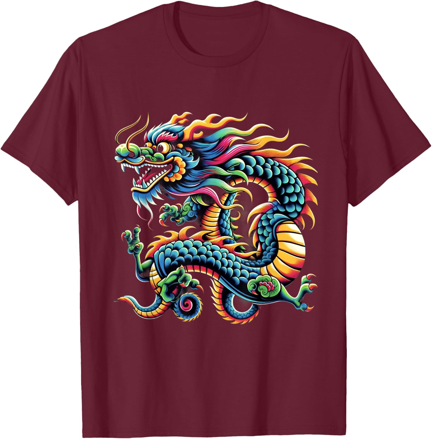 Funny Colorful Chinese Dragon - New Year 2014 T-Shirt - T-Shirt | Maroon