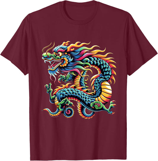 Funny Colorful Chinese Dragon - New Year 2014 T-Shirt - T-Shirt | Maroon