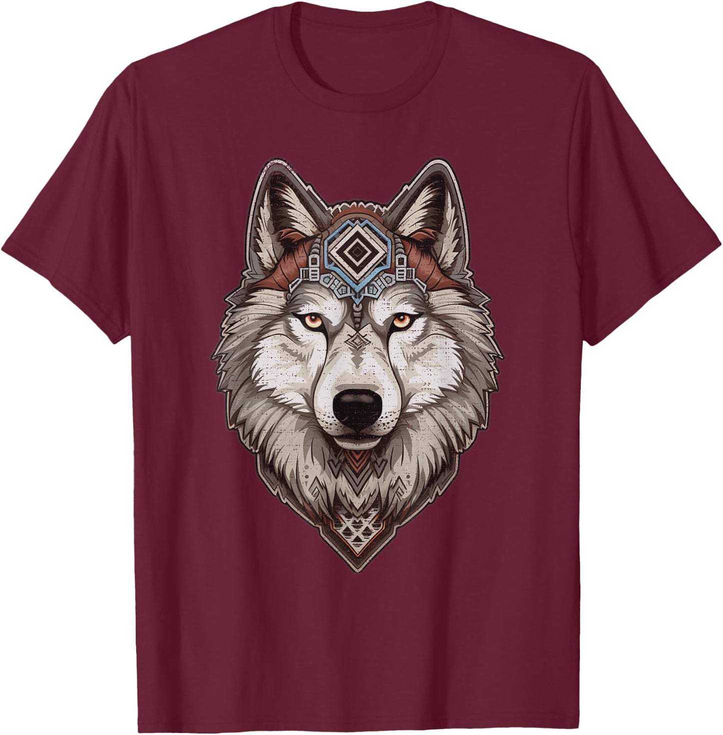 Husky Dog Tribal Abstract Art Native American Geometric Dogs T-Shirt - T-Shirt | Maroon