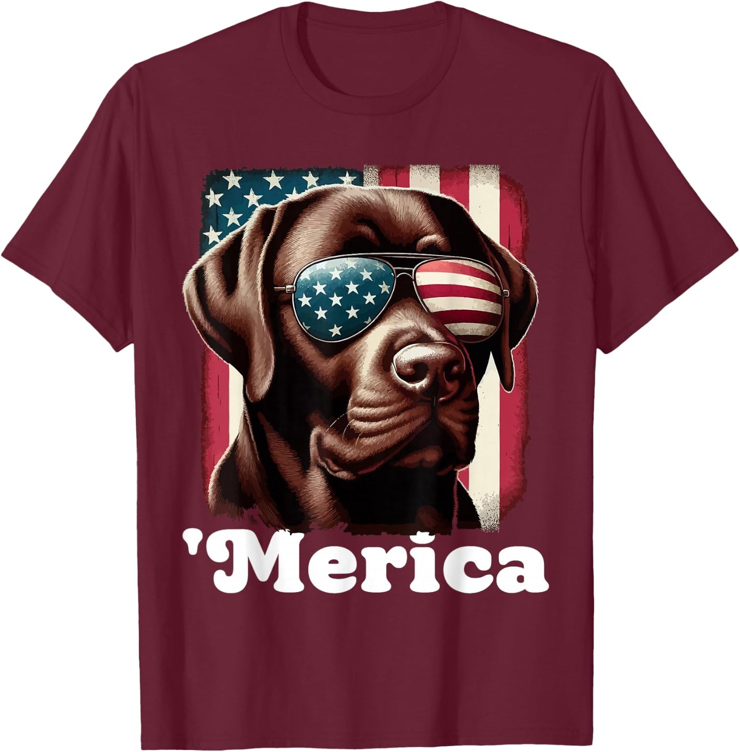 Merica Chocolate Lab Flag USA Patriotic 4th of July Labrador T-Shirt - T-Shirt | Maroon