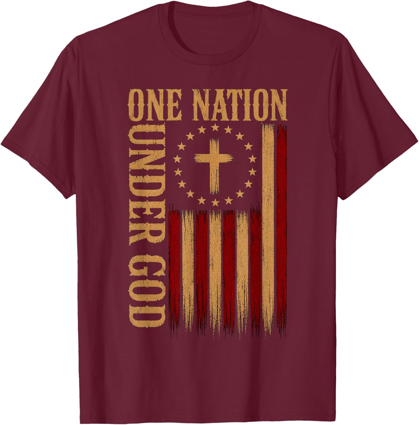 One Nation Under God Patriotic Christian American Flag T-Shirt - T-Shirt | Maroon