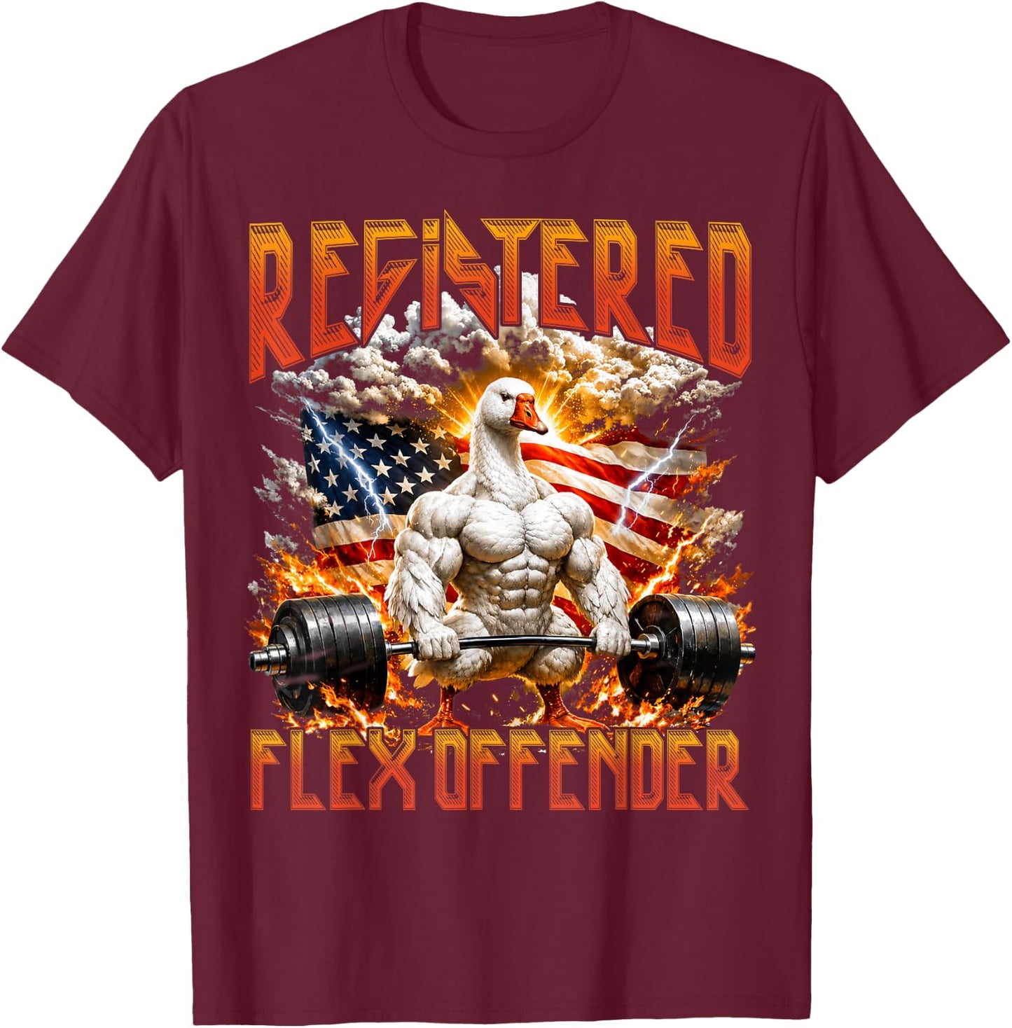 Registered Flex Offender Muscular Goose Gym Workout Bootleg T-Shirt - T-Shirt | Maroon