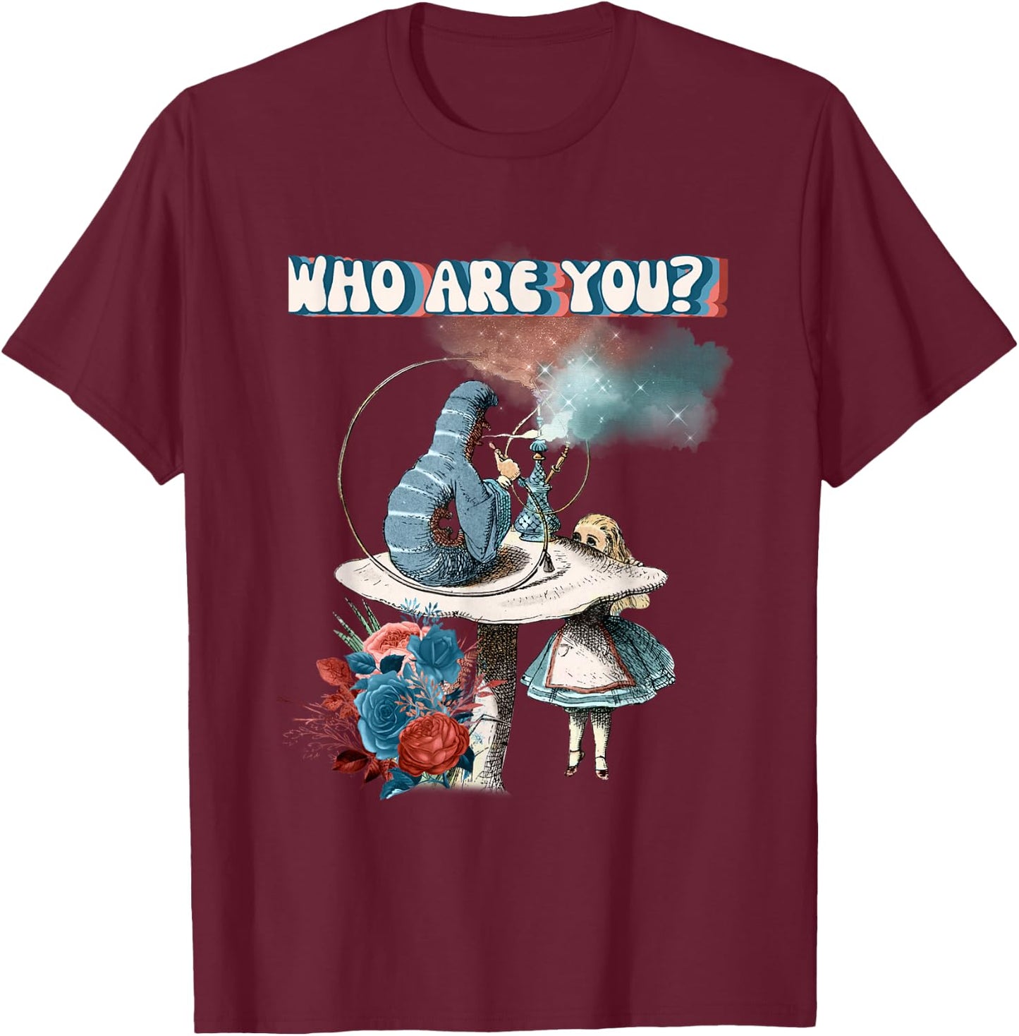 Alice Wonderland Caterpillar Smoking Hookah Pipe T-Shirt - T-Shirt | Maroon