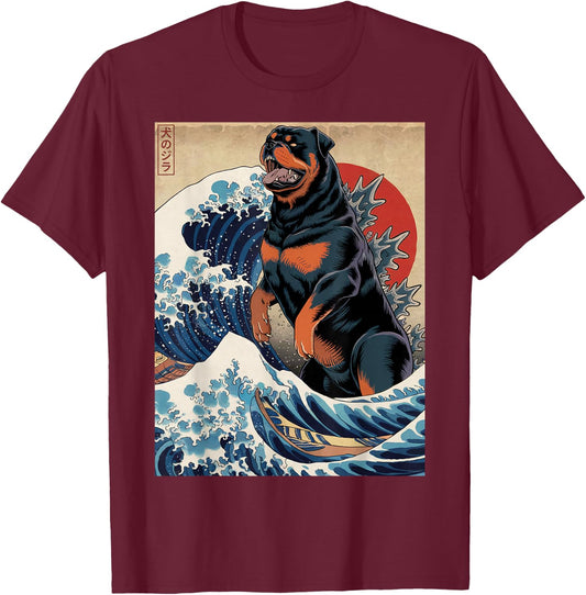 Funny Japanese Art Vintage Rottweiler Dog Design - Rottzilla T-Shirt - T-Shirt | Maroon