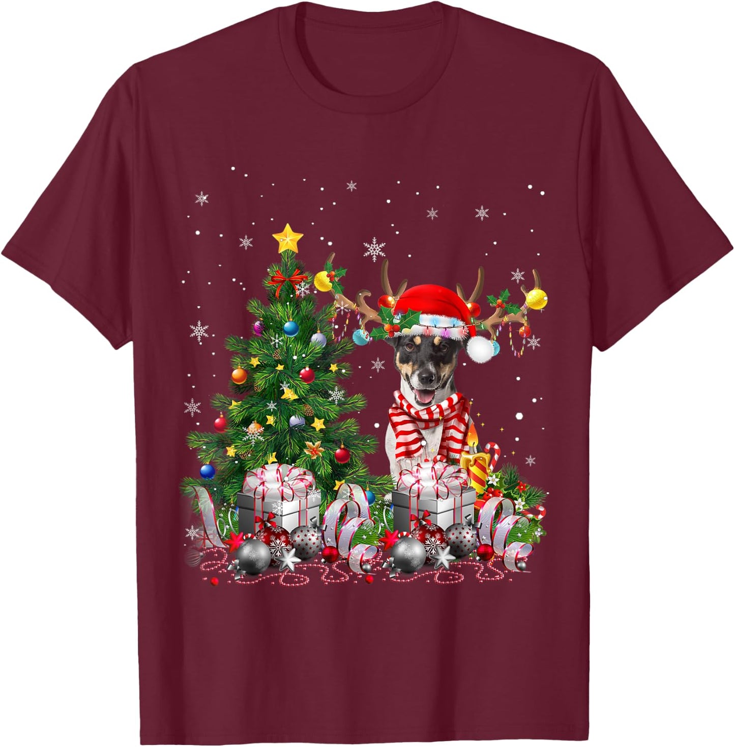 Jack Russell Terrier Christmas Tree Light Santa Pajamas Xmas T-Shirt - T-Shirt | Maroon