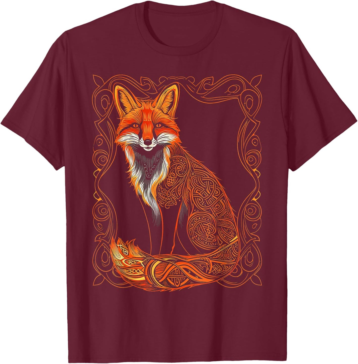 Fox Animal Illustration Fox , Black, S T-Shirt - T-Shirt | Maroon