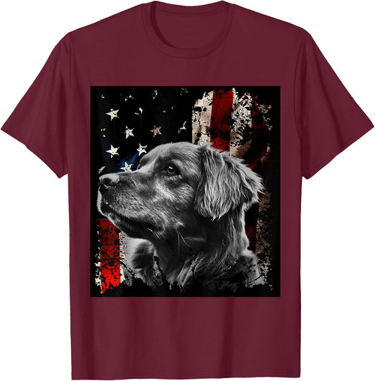 Patriotic Golden Retriever , Shirt, , , Gift T-Shirt - T-Shirt | Maroon