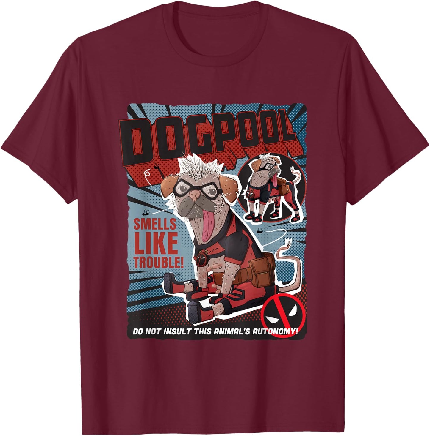 Marvel Deadpool & Wolverine Dogpool Doodle Comic Book Cover , Black, S T-Shirt - T-Shirt | Maroon