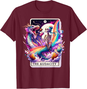 The Audacity Tarot Mermaid Skeleton Messy Bun Rainbow Boba T-Shirt - T-Shirt | Maroon