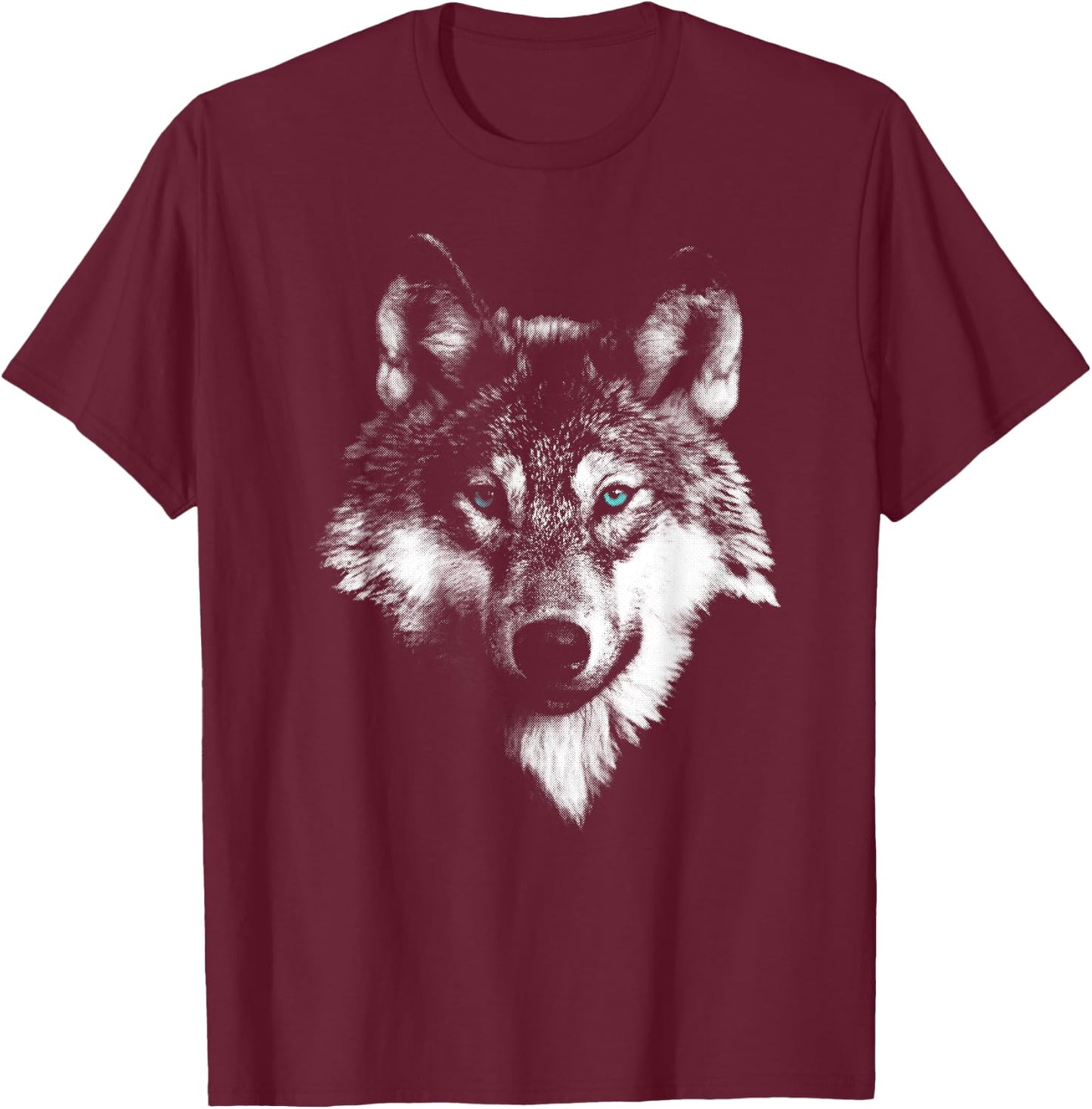 Weißer Wolf mit blauen Augen T-Shirt - T-Shirt | Maroon