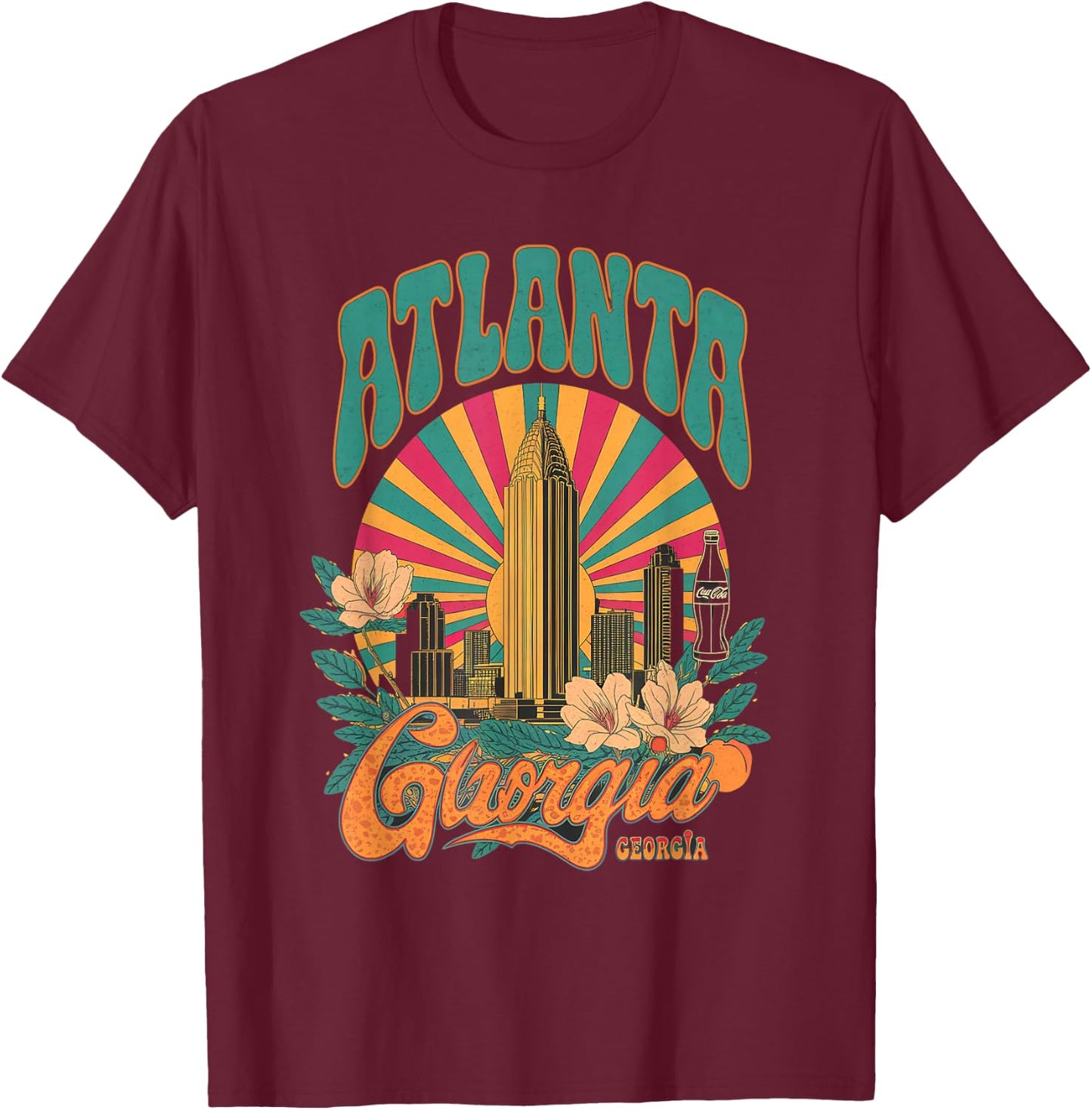 Atlanta Skyline Georgia Vintage City Souvenir Retro ATL T-Shirt - T-Shirt | Maroon