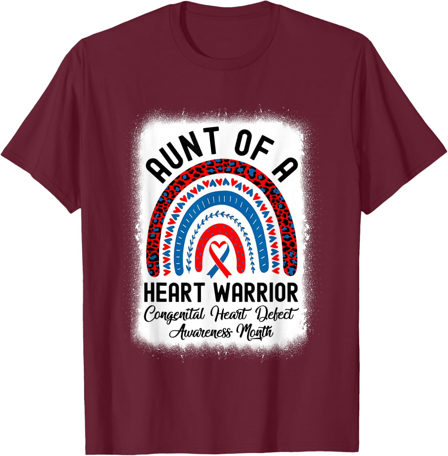 Aunt Of Warrior Chd Congenital Heart Defect Awareness Month T-Shirt - T-Shirt | Maroon