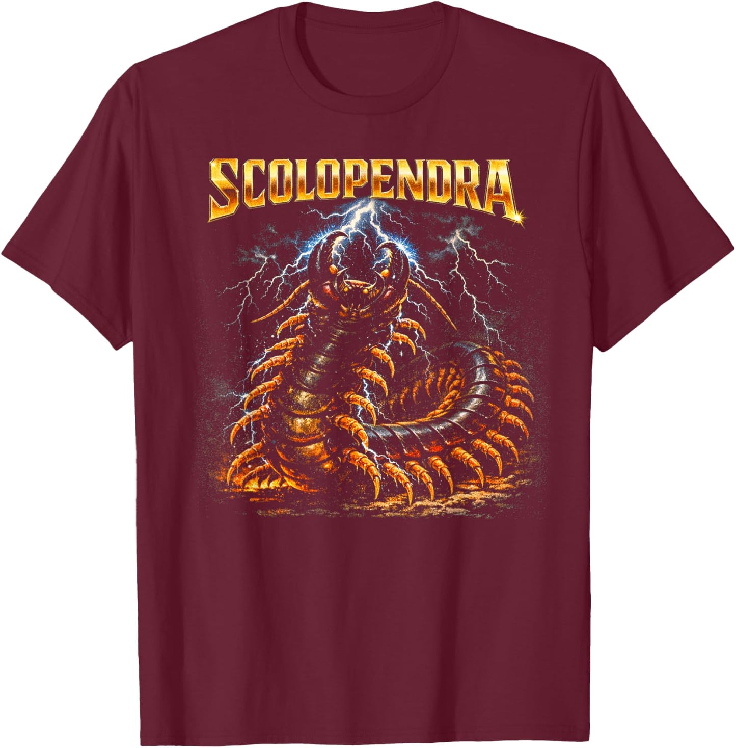 80s Heavy-Metal Giant Centipede Retro Insect Owner Bug Lover T-Shirt - T-Shirt | Maroon