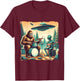Funny UFO Alien and bigfoot lovers Bigfoot With Drums And Alien Playing Electric Guitar - -Adults, -Kids - Black - Small - Short Sleeve T-Shirt - T-Shirt | Maroon