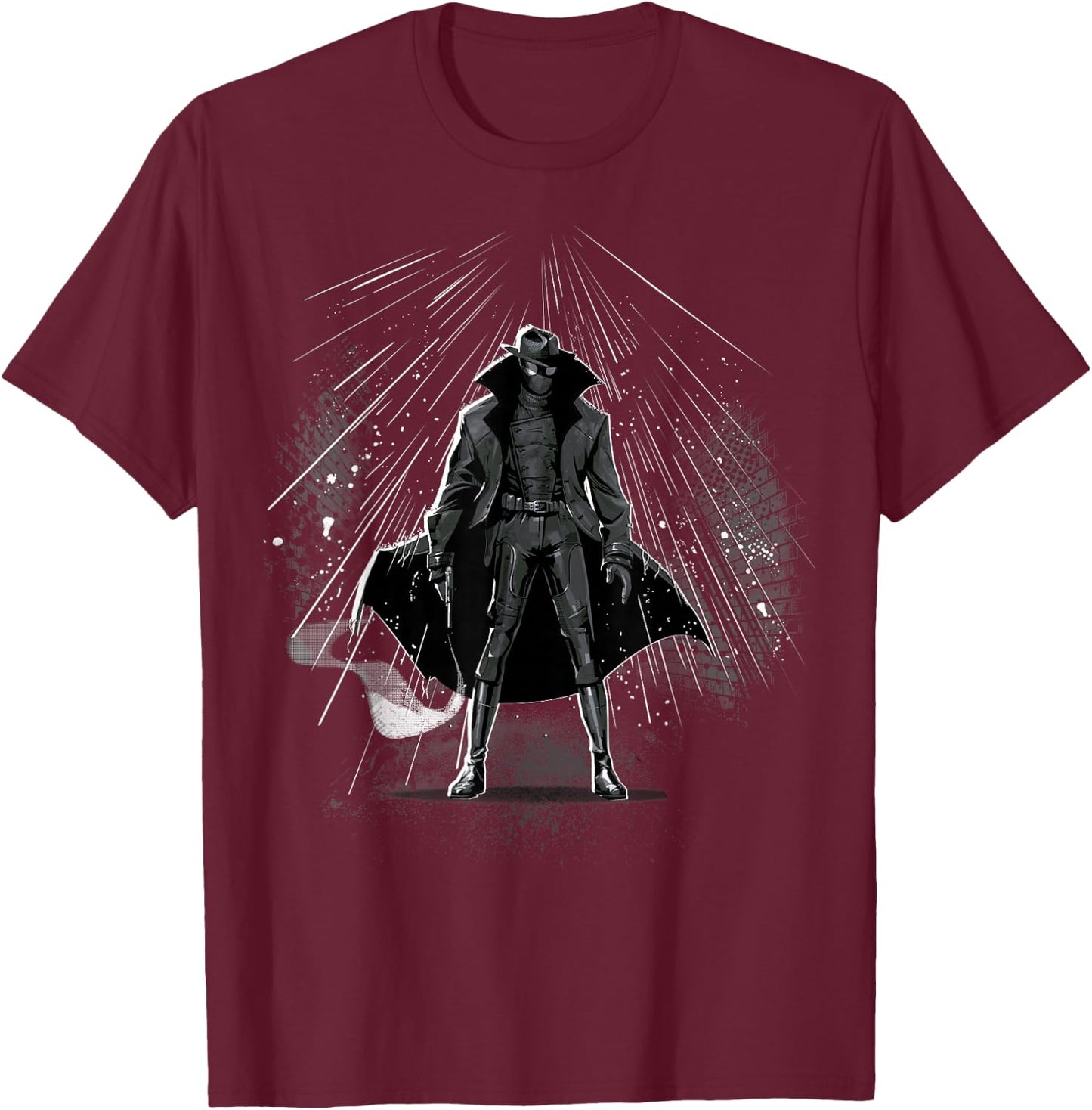 Marvel Spider-Man Spider-Noir Trenchcoat Standing in Rain T-Shirt - T-Shirt | Maroon