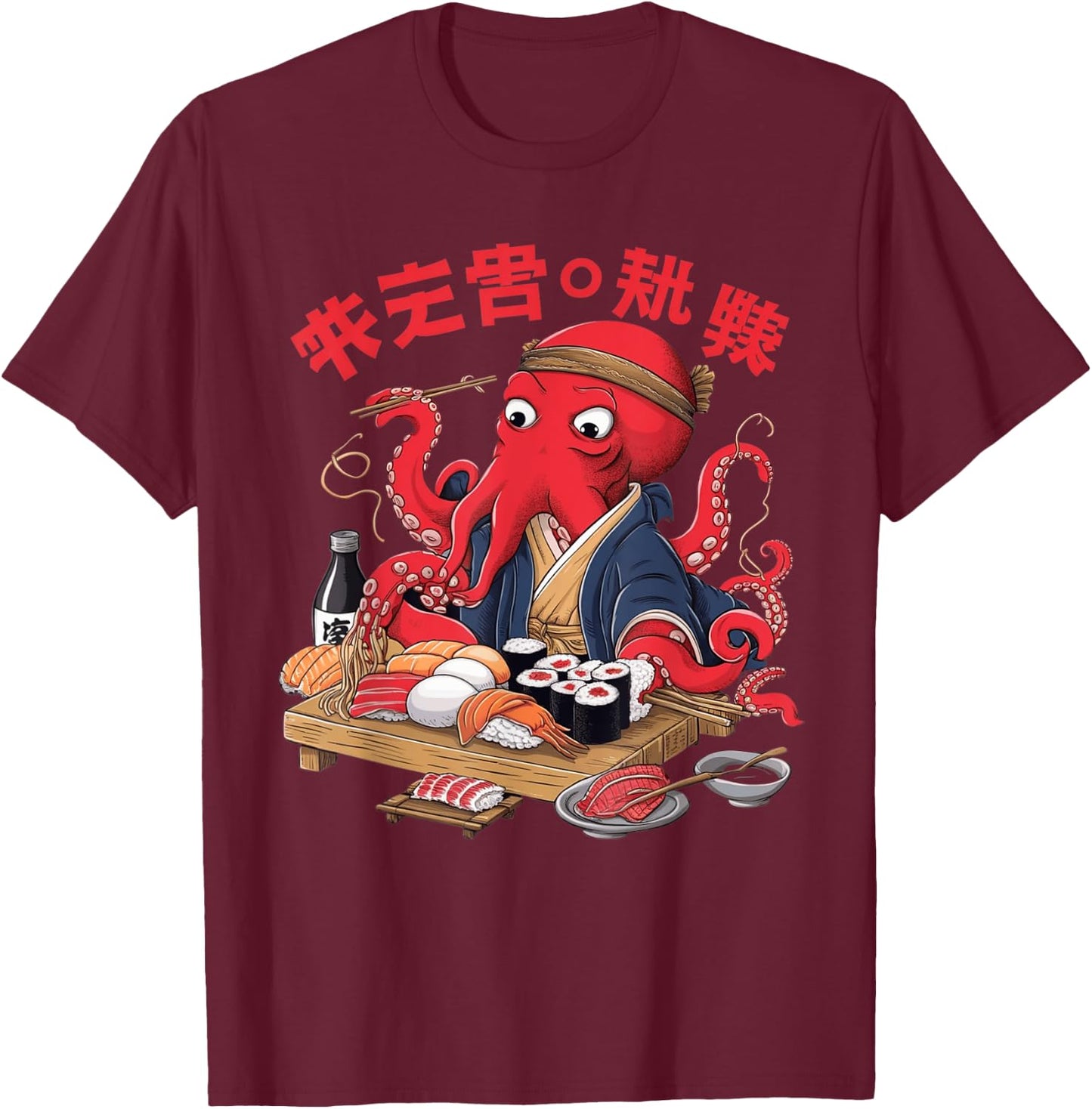 Octopus Ramen Aesthetic Japanese Culture Tokyo asian Art T-Shirt - T-Shirt | Maroon