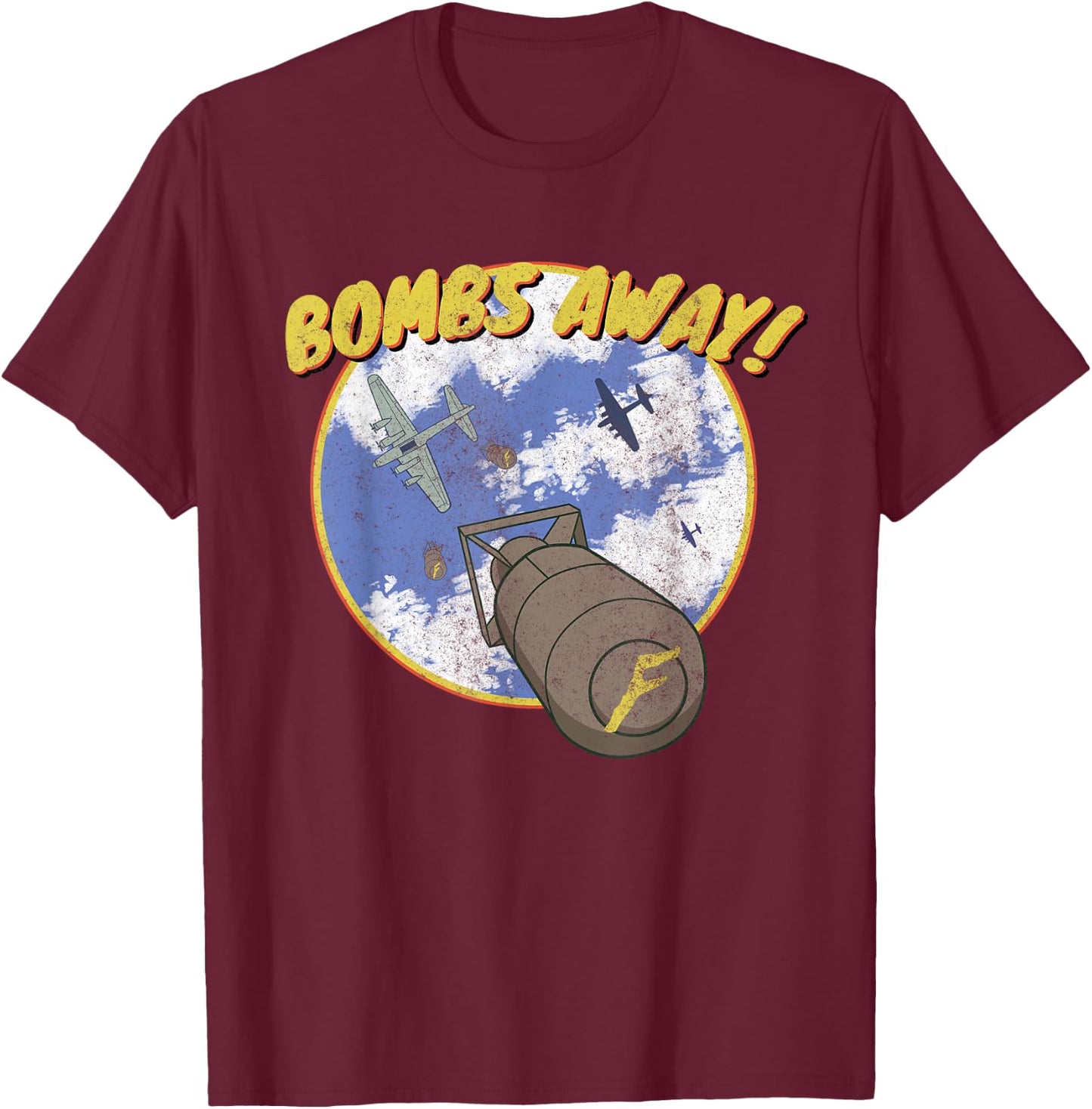 B-17 Classic Vintage Aviation Bomber Distressed F-Bomb T-Shirt - T-Shirt | Maroon