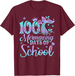 100 Mermazing Days Of School Mermaid 100th Day Girls T-Shirt - T-Shirt | Maroon