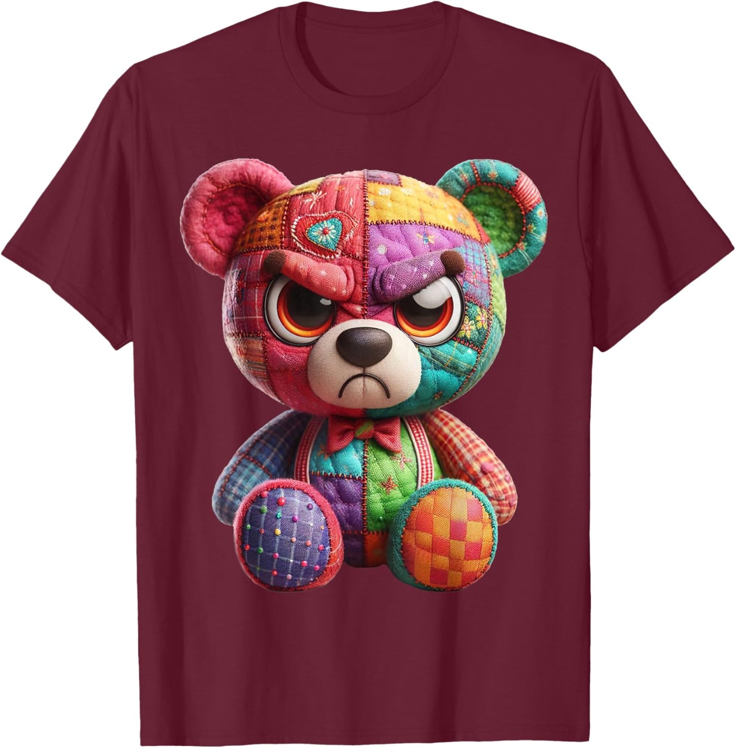 Angry Teddy Bear Print A Very Grumpy Hug T-Shirt - T-Shirt | Maroon