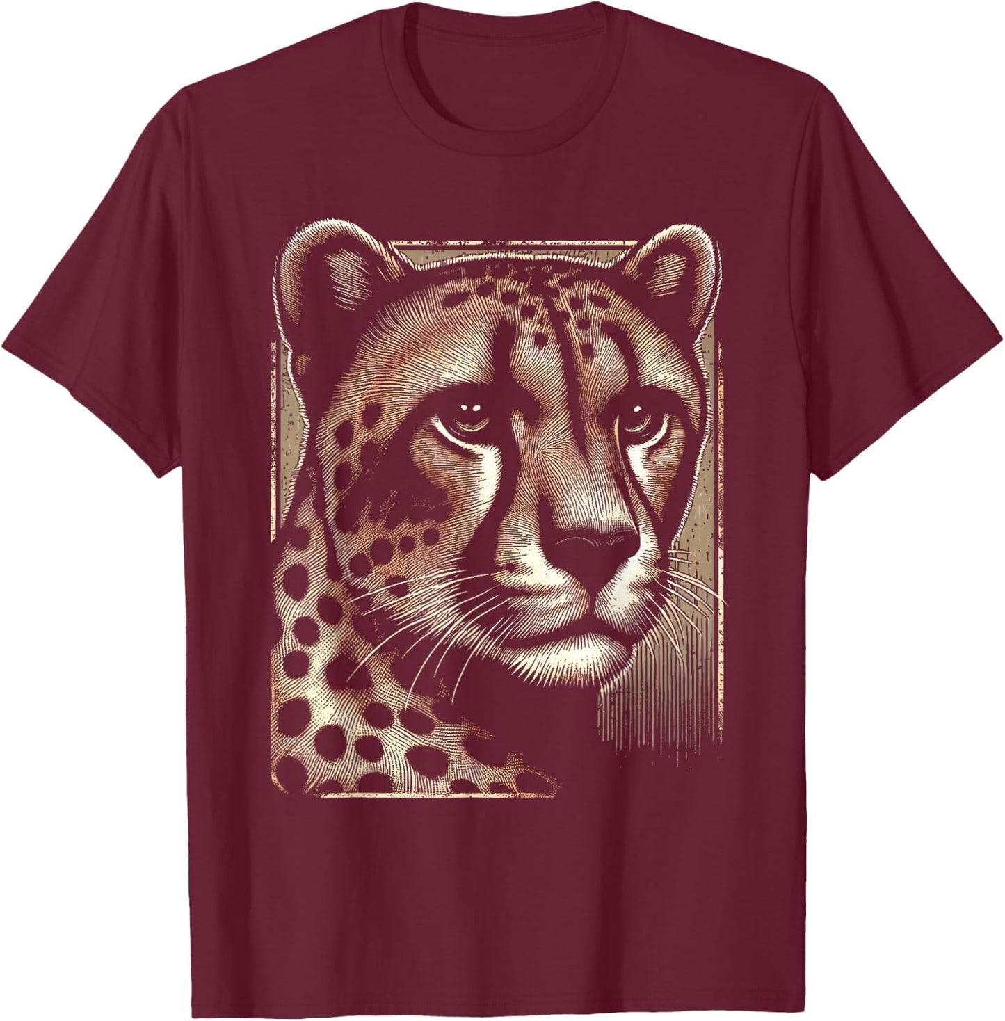 Cheetah Face Print T-Shirt - T-Shirt | Maroon