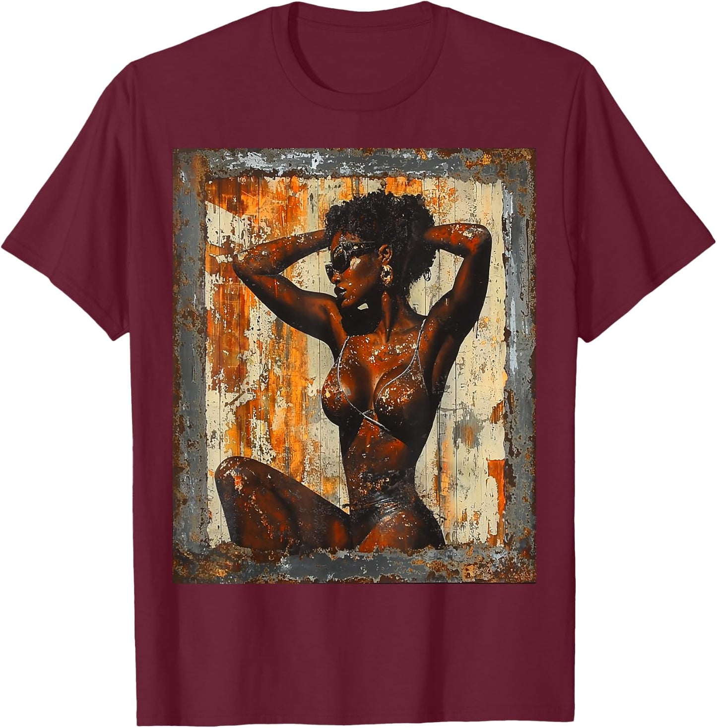 Beautiful Vintage Black Girl Woman Retro Pin Up Model Art T-Shirt - T-Shirt | Maroon