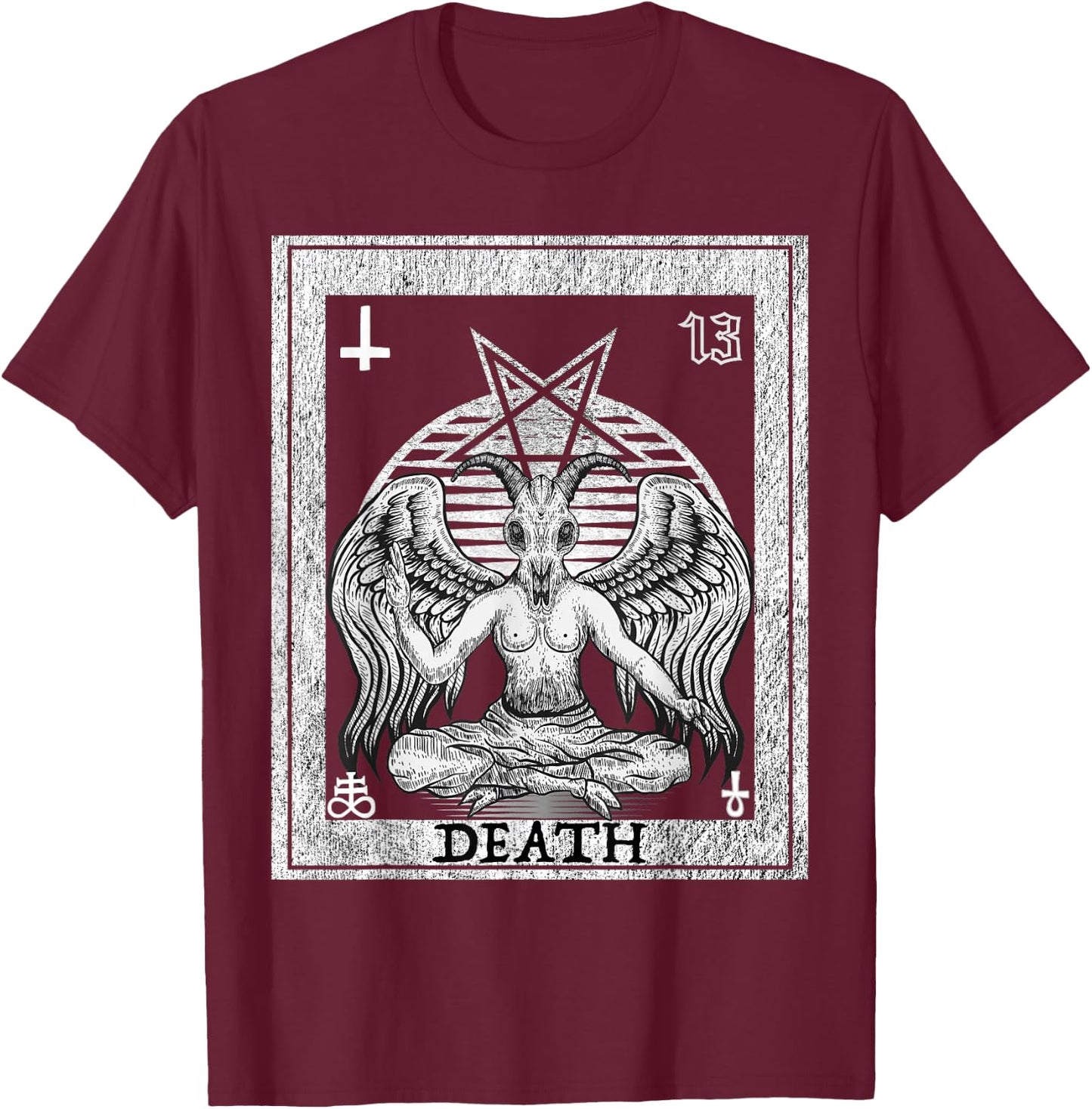 Death Occult Satan Goat Head Tarot Card Unholy Horror T-Shirt - T-Shirt | Maroon