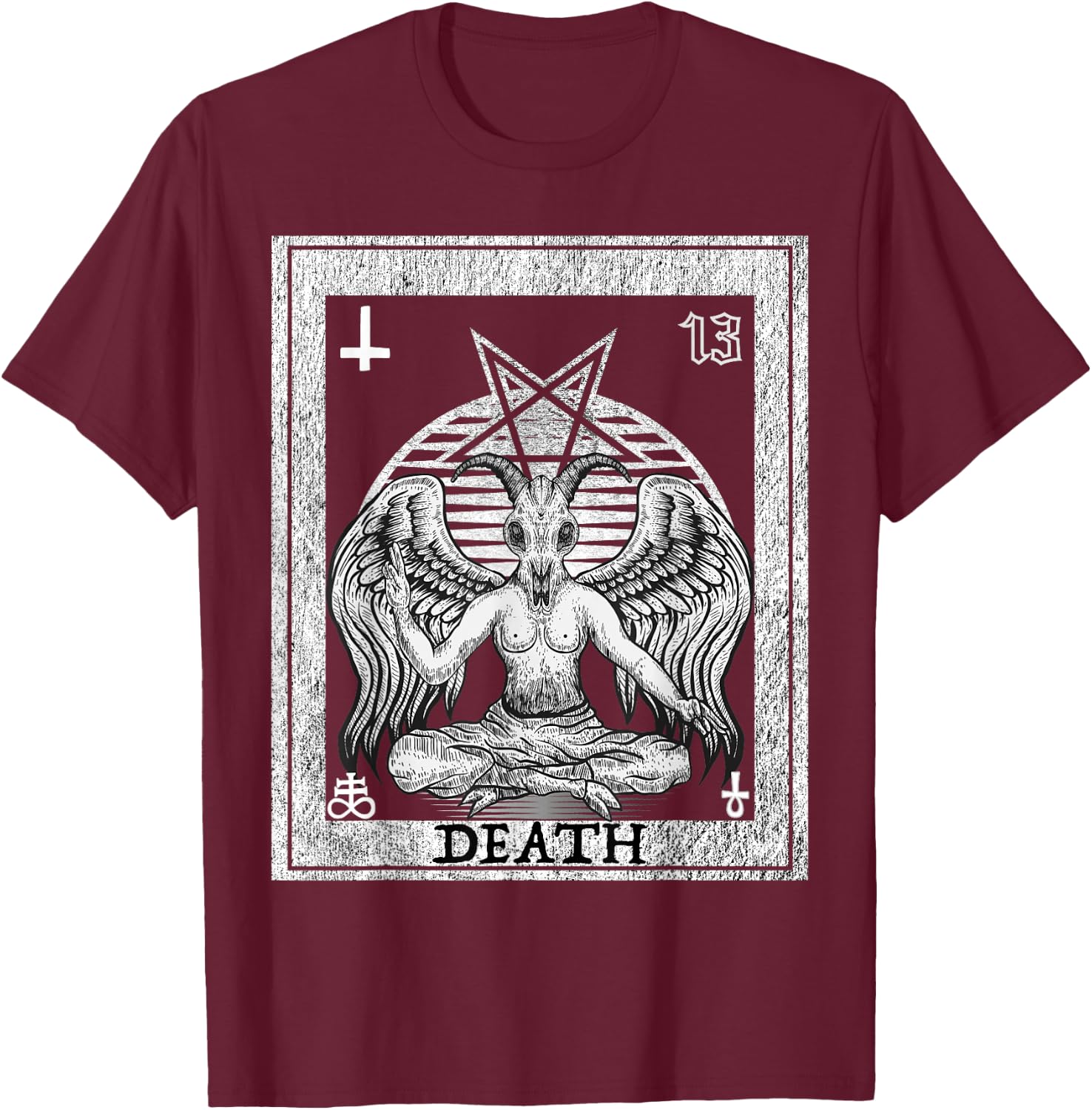 Death Occult Satan Goat Head Tarot Card Unholy Horror T-Shirt - T-Shirt | Maroon