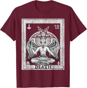Death Occult Satan Goat Head Tarot Card Unholy Horror T-Shirt - T-Shirt | Maroon