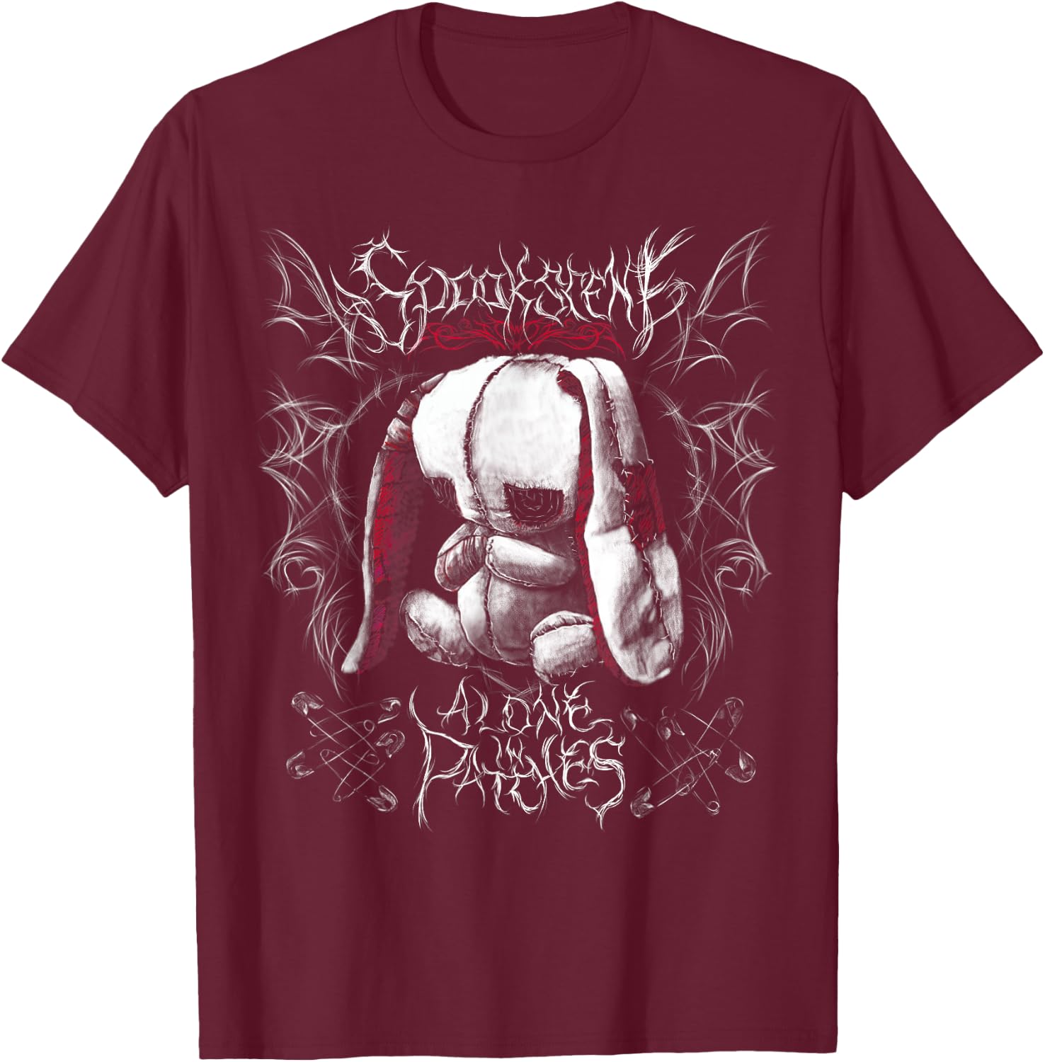 Spookscene "Alone In Patches" Emo Bunny Voodoo Doll Alt Goth T-Shirt - T-Shirt | Maroon