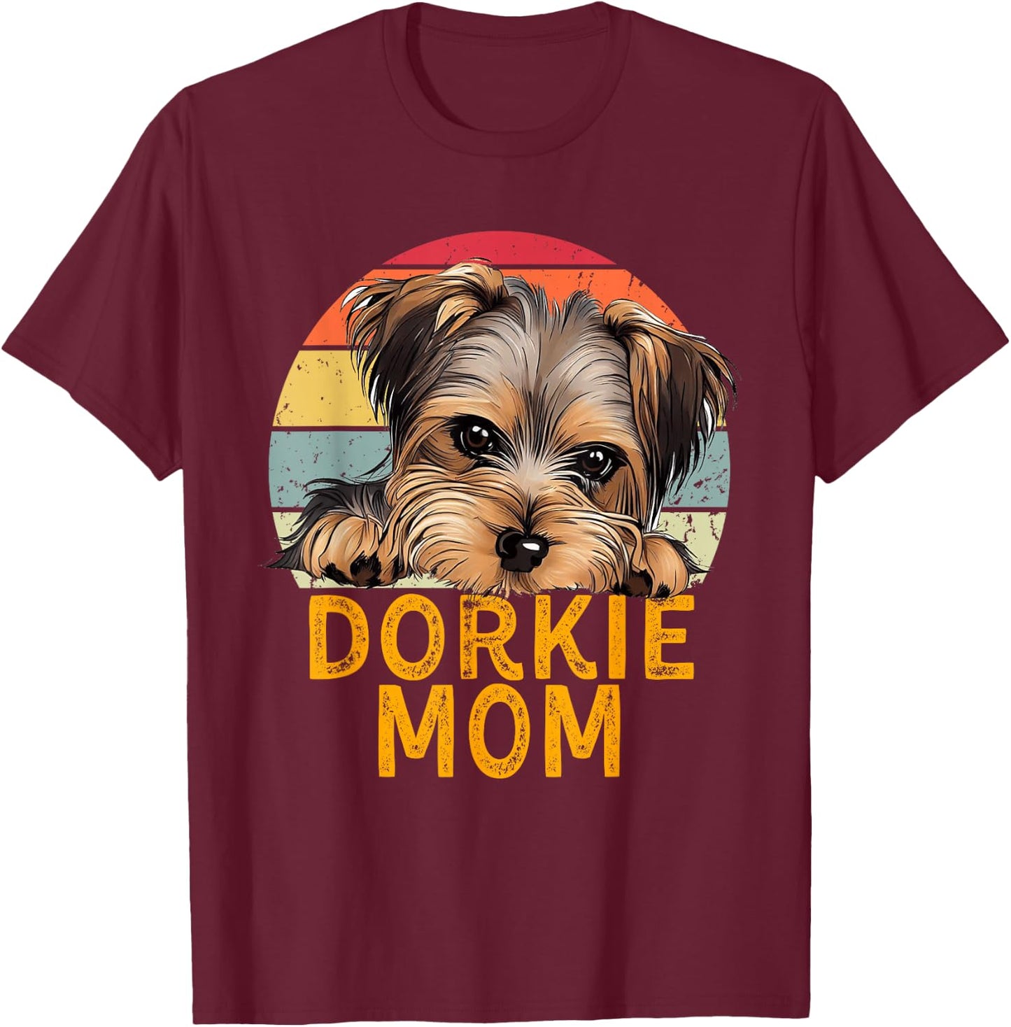 Dorkie Mom Retro Vintage Sunset Puppy Pet Dog Lover T-Shirt - T-Shirt | Maroon