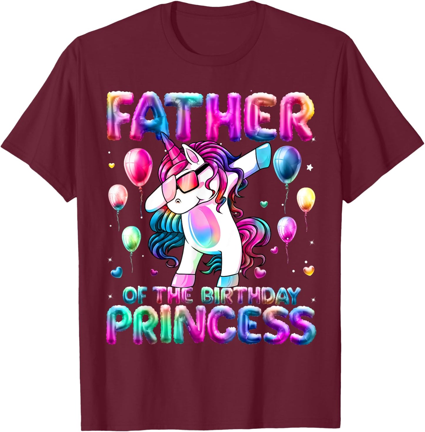 Daddy of the Birthday Princess Girl Dabbing Unicorn Daddy T-Shirt - T-Shirt | Maroon