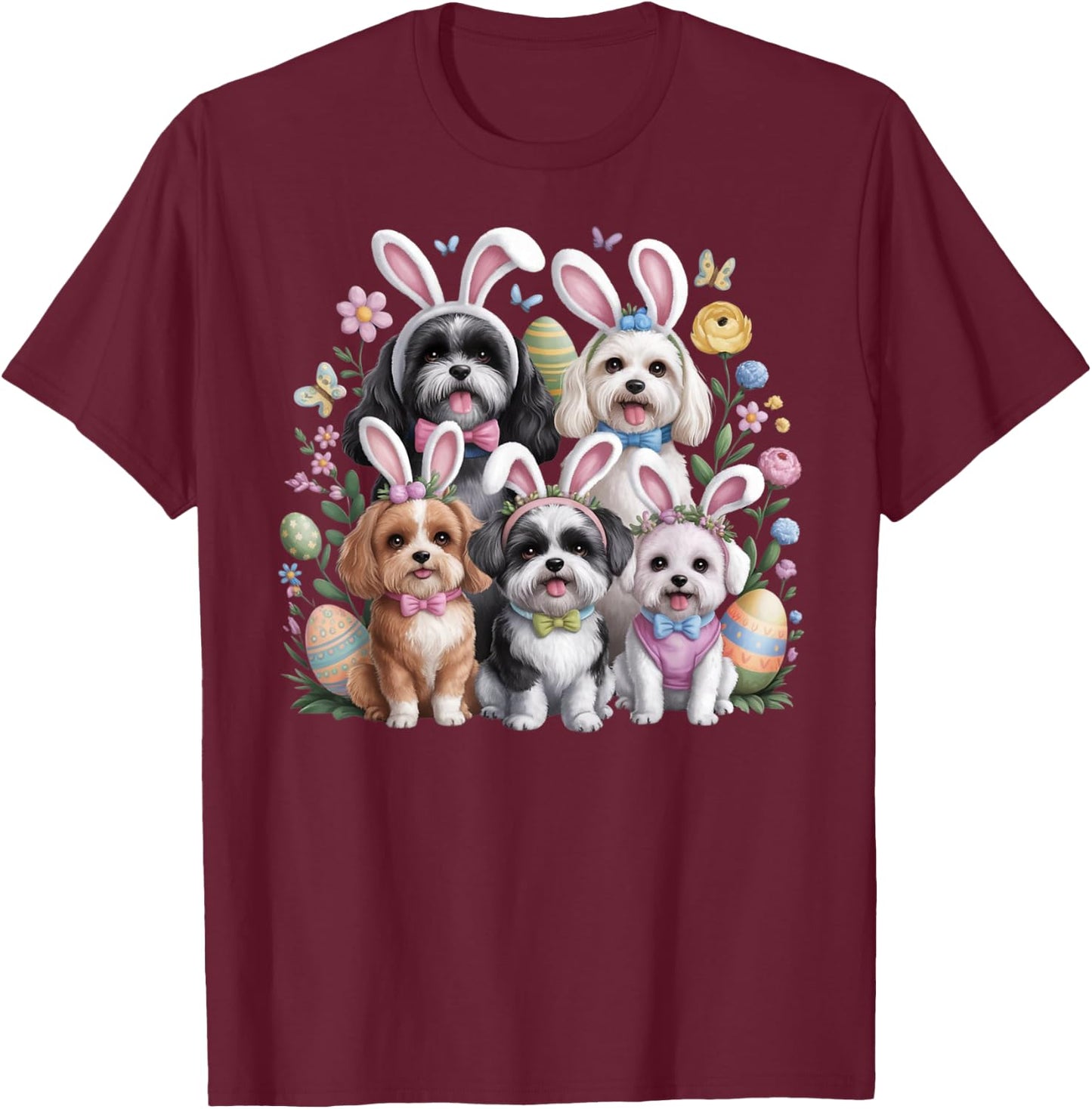 Easter Dogs with Bunny, Ears Easter Cute Funny Dogs Lover T-Shirt - T-Shirt | Maroon