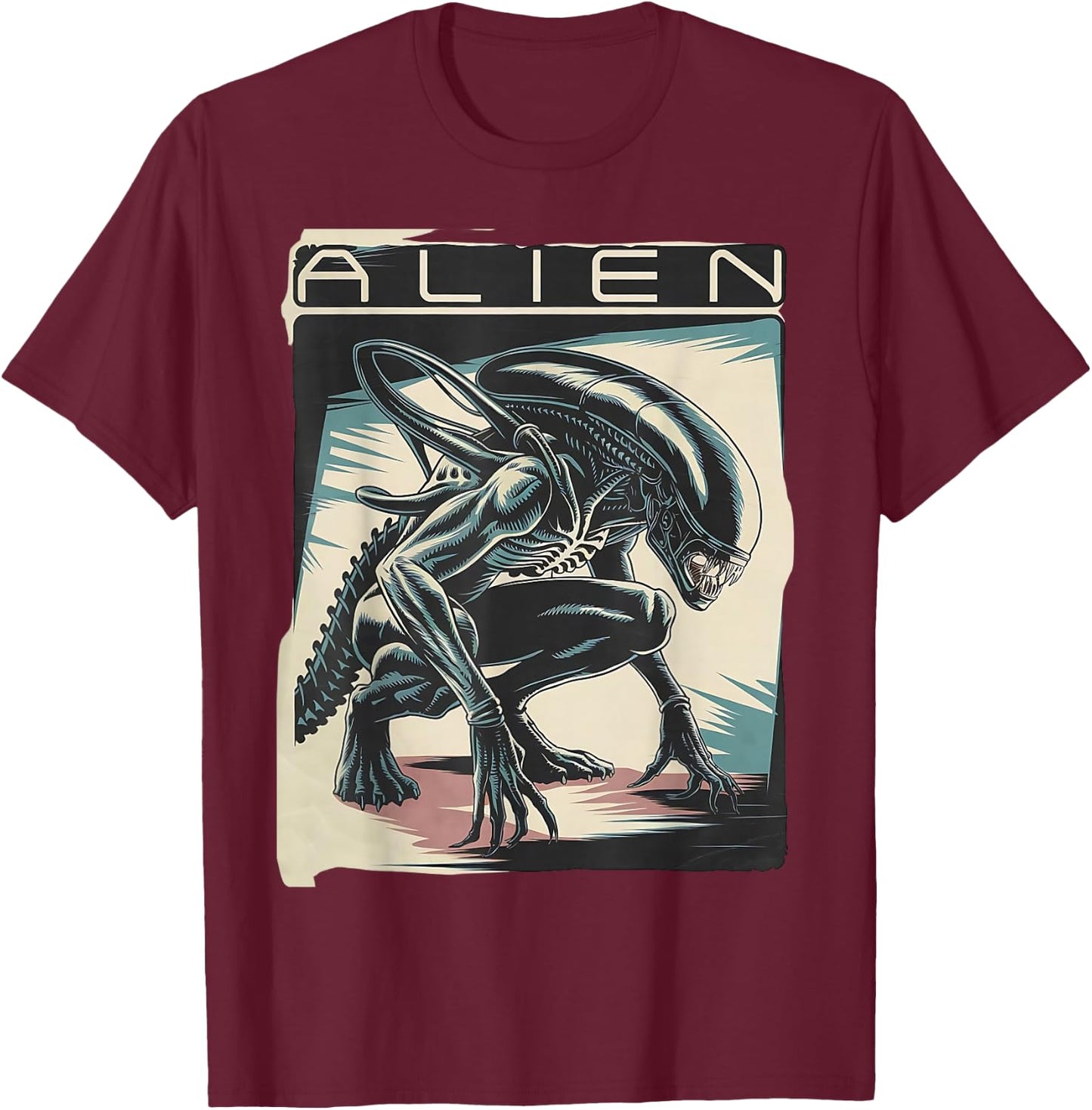 Xenomorph Alien Illustrated Poster, Black, S T-Shirt - T-Shirt | Maroon