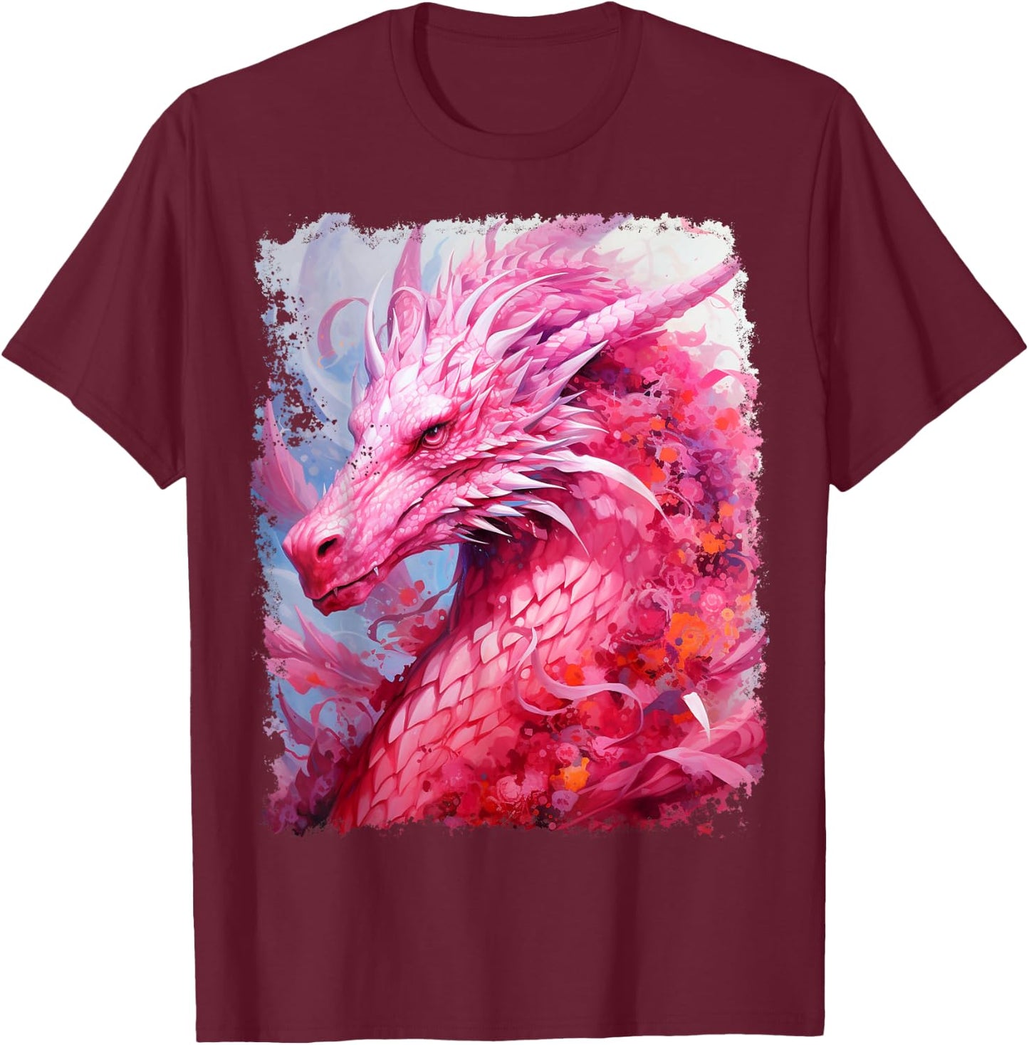 Pop Art Colorful Dragon Pink T-Shirt - T-Shirt | Maroon