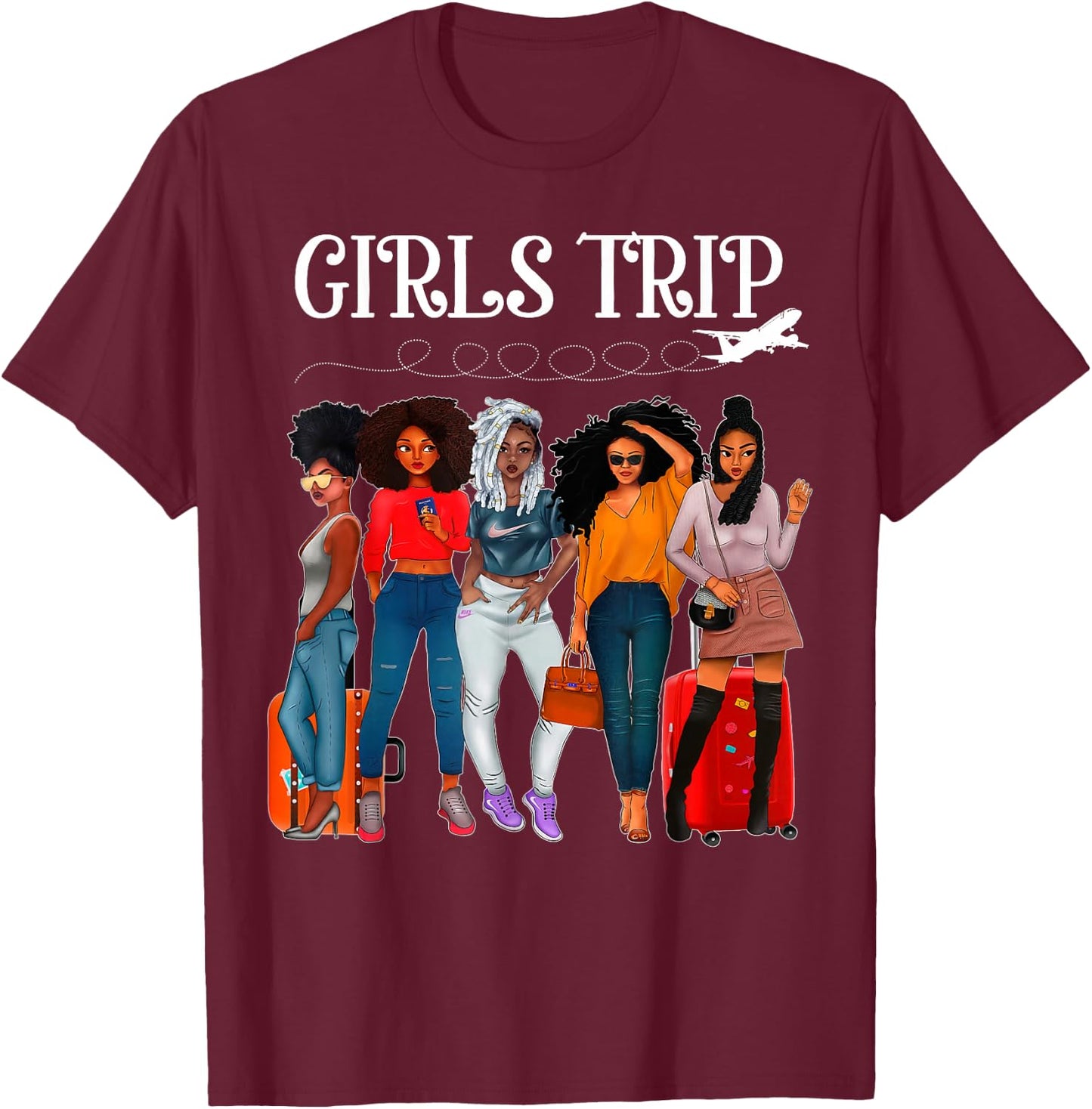 Girls Trip Afro Girls Together Black Women Bachelorette T-Shirt - T-Shirt | Maroon