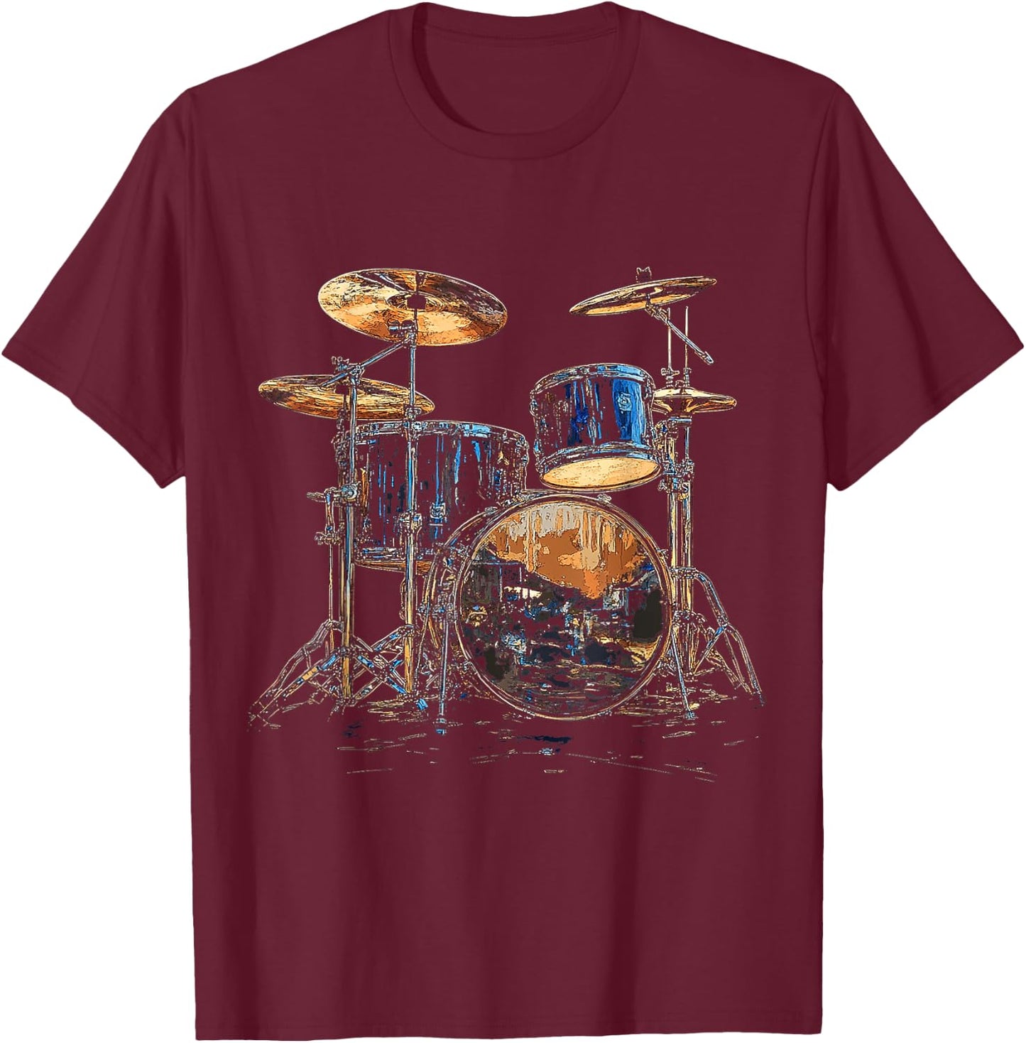 Musical Instrument Drum Set , Black, S T-Shirt - T-Shirt | Maroon