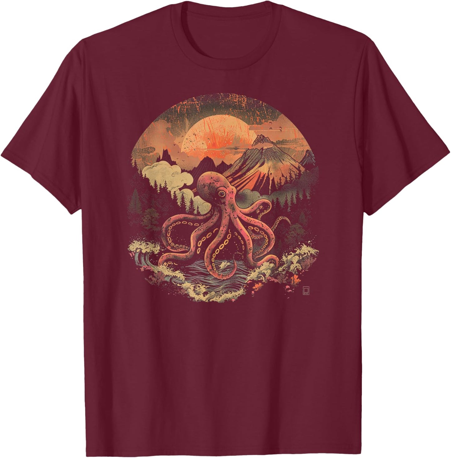 Evening Octopus T-Shirt - T-Shirt | Maroon