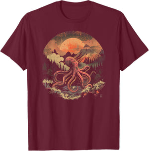 Evening Octopus T-Shirt - T-Shirt | Maroon